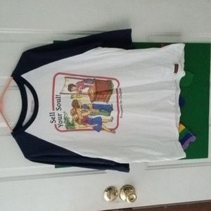 Steven Rhodes "Economics for Children" blue and white baseball shirt Size L